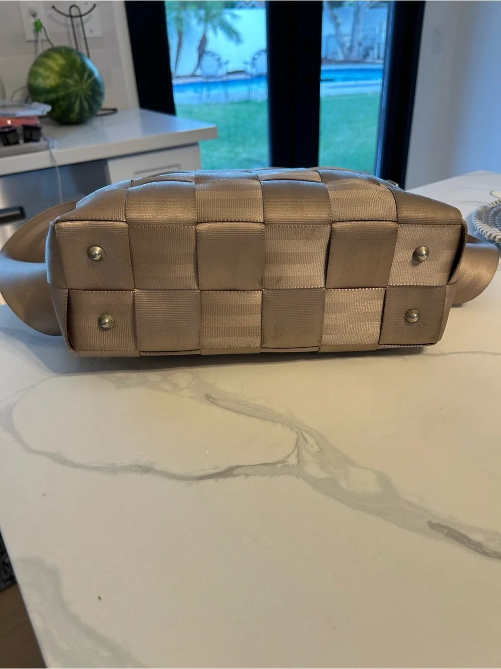 Harvey’s The Original Crossbody Shoulder Bag - Taupe. 13” x 11” x 4”